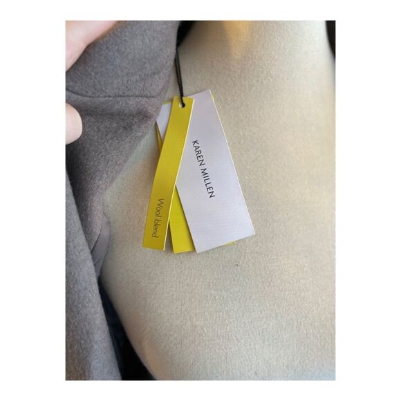 Karen Millen Long Coat Grey Wool Contast Faux Fur Upper Sz 10 - Picture 12 of 16